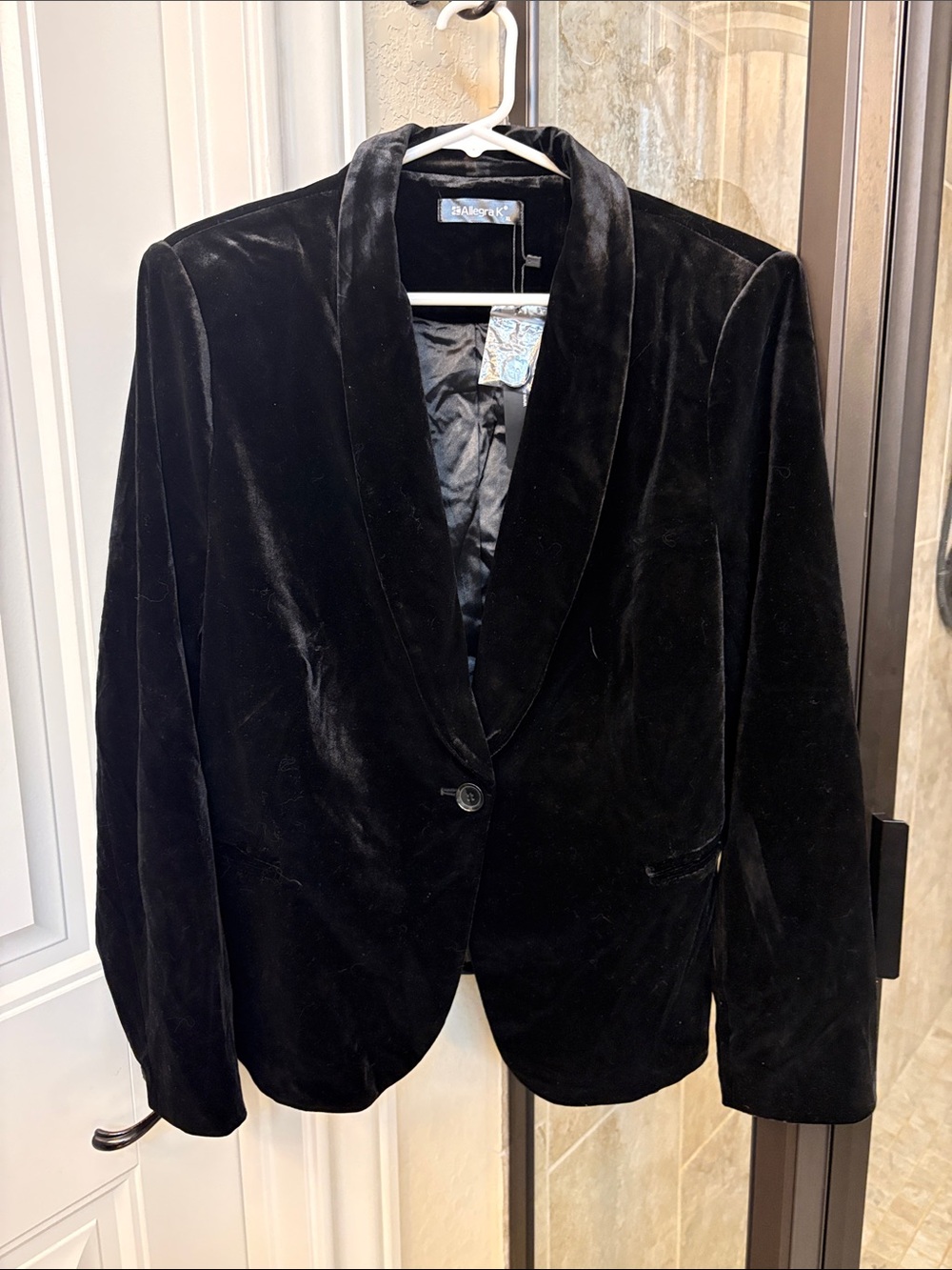 Allegra K Black Velvet Shawl Collar Blazer